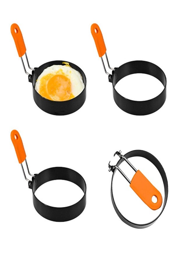 Lukdin 4-Pack 3.5" Egg Rings with Silicone Handles - Nonstick Round Mold for Fried Eggs, Pancakes, English Muffins - Includes Silicone Oil Brush - Ideal for Griddle, Indoor or Camping Cooking - Image 1